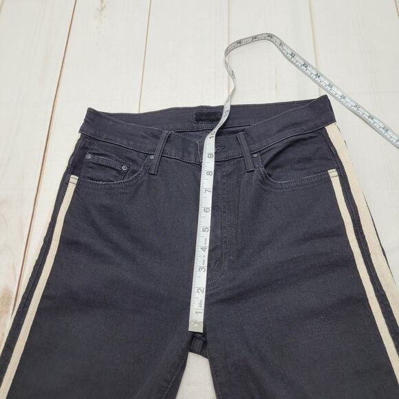 Mother Insider crop step fray black guilty racer striped jeans raw hem - Picture 5 of 11